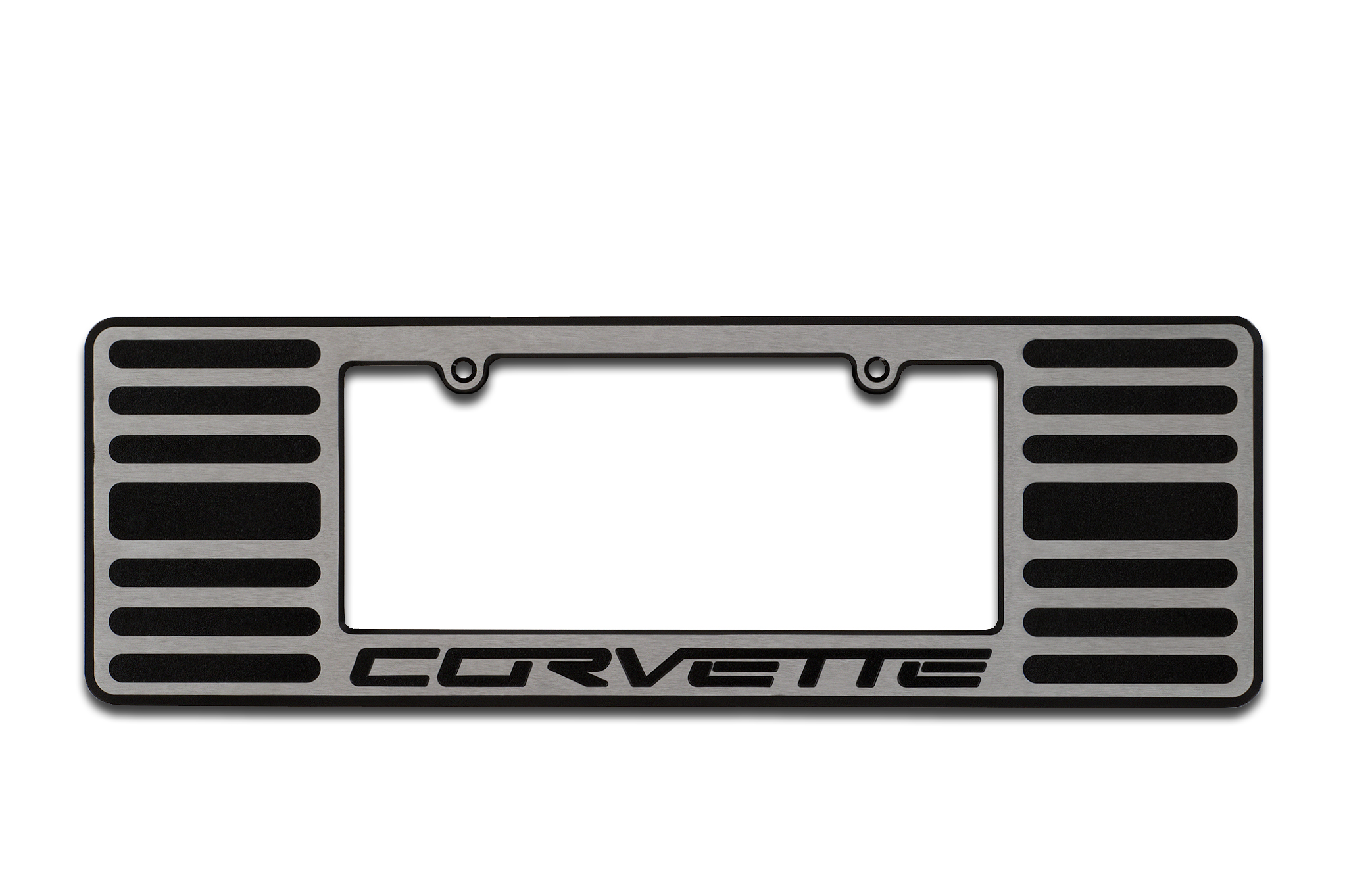 Corvette Wide License Plate Frame w/ "Corvette" Logo Engraved on Surface Two Tone